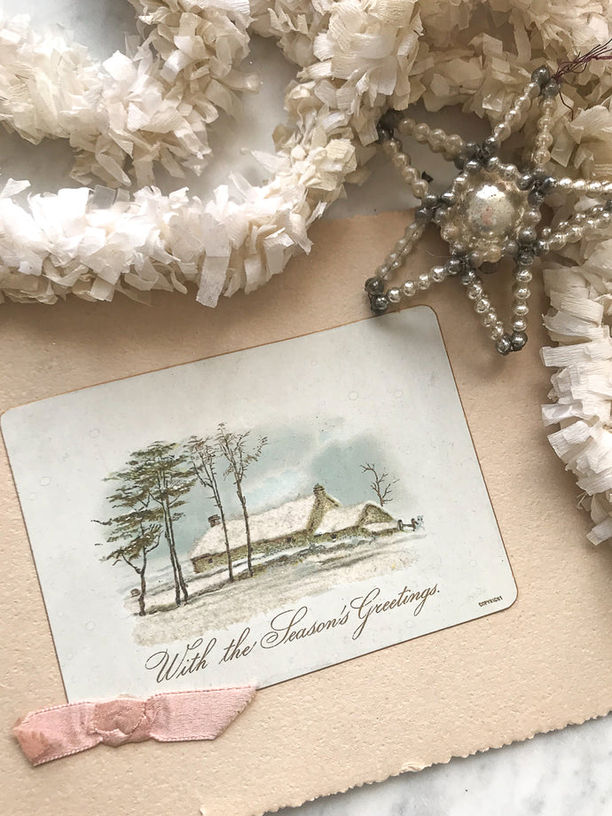 Vintage Christmas postcard with vintage garland and mercury glass star Christmas card
